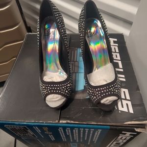 Women's Black High Heels With Rhinestones